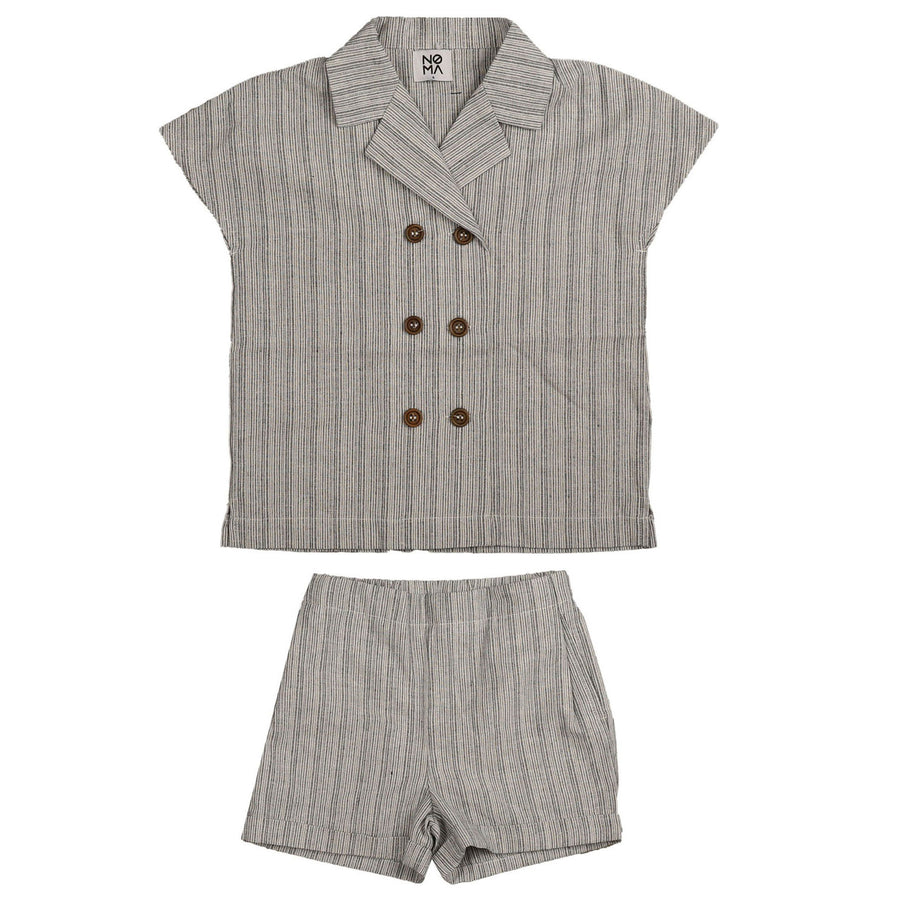 Noma Navy Double Breasted Collared Shirt and Shorts Set