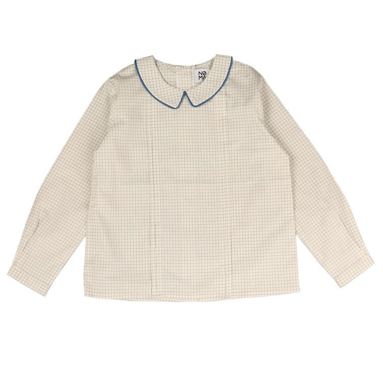 Noma Navy Peter Pan Collared Plaid Shirt