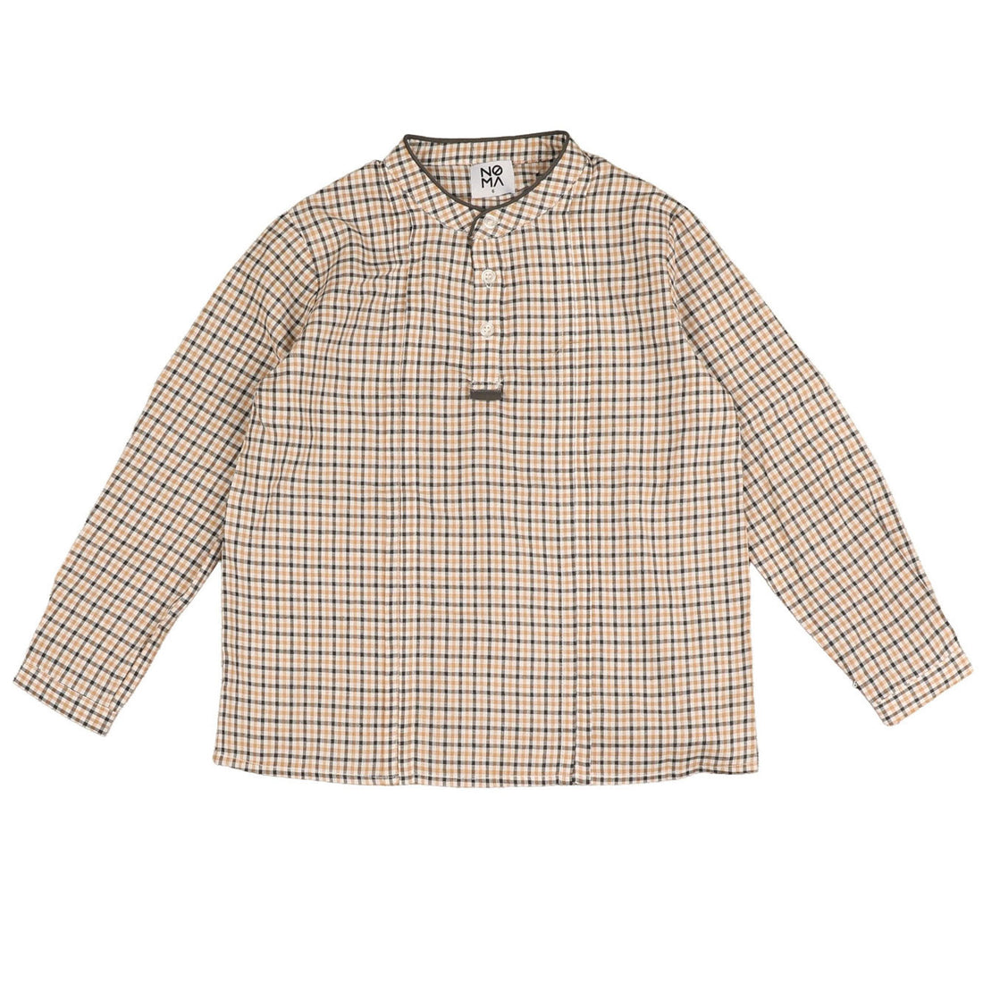 Noma Black Mandarin Collar Plaid Shirt