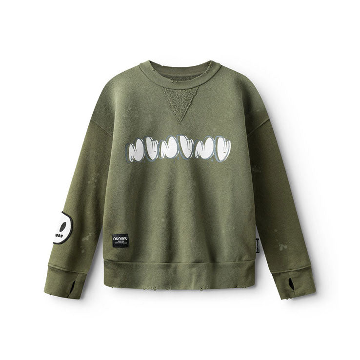 NUNUNU Olive Vintage Smile Sweatshirt