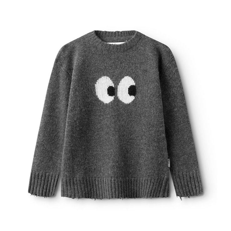 NUNUNU Grey Side Eye Knit Pullover