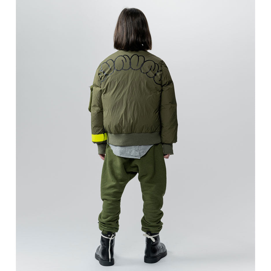 NUNUNU Olive Cargo Bomber Down Jacket