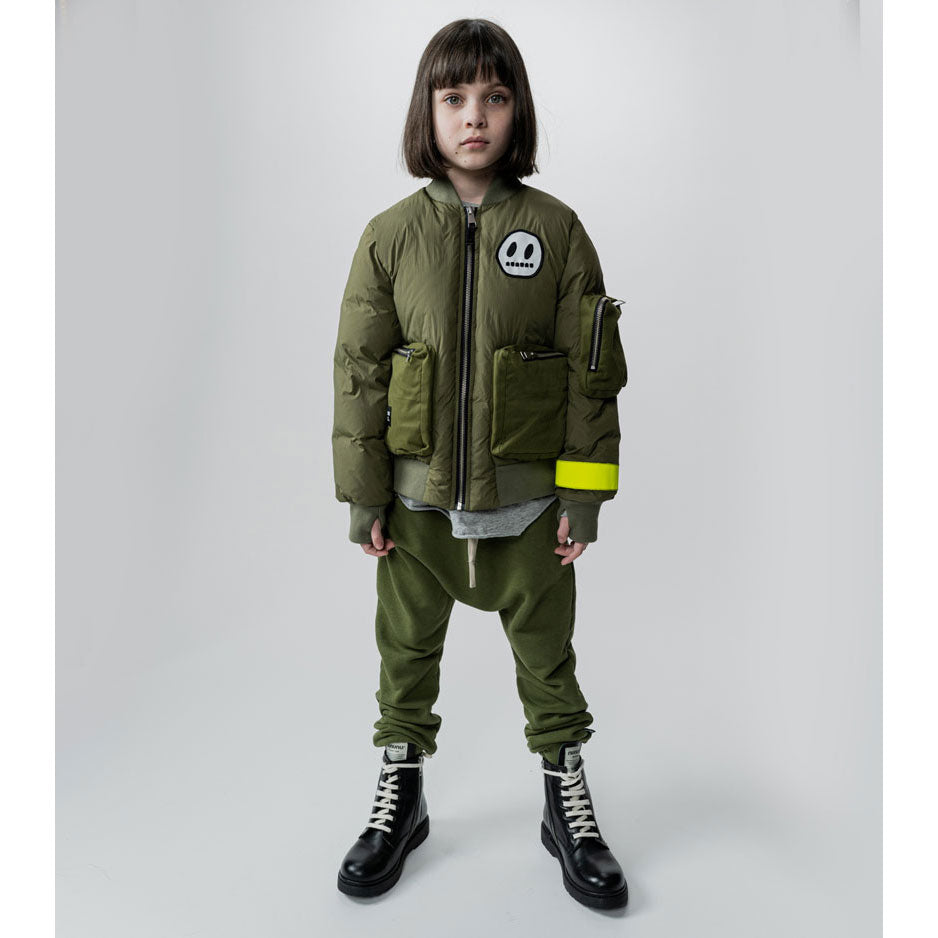NUNUNU Olive Cargo Bomber Down Jacket