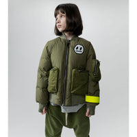 NUNUNU Olive Cargo Bomber Down Jacket