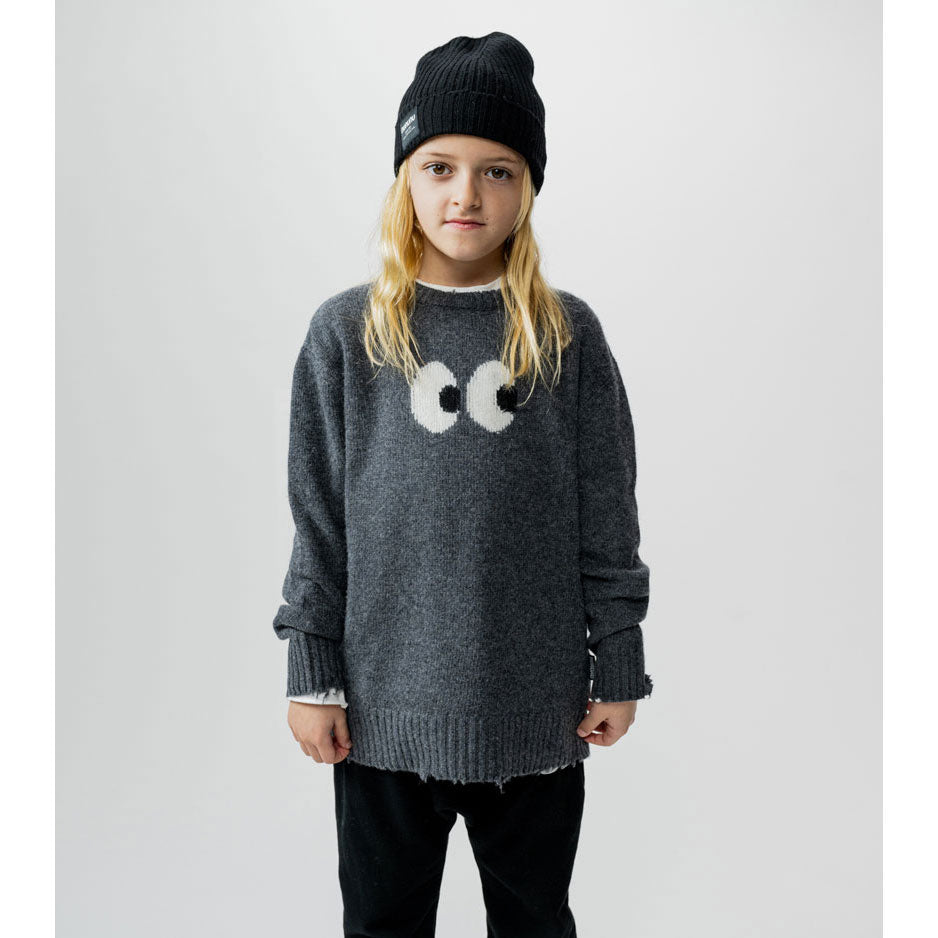 NUNUNU Grey Side Eye Knit Pullover