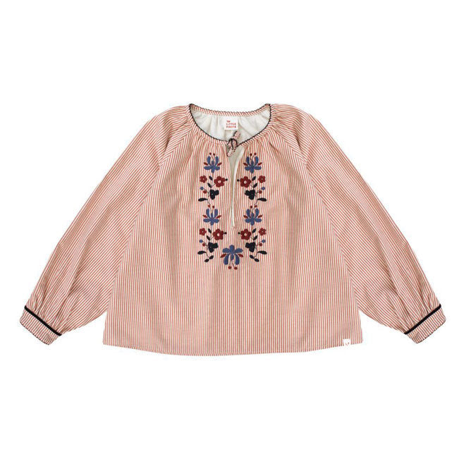 The Little Poets Olivia Red Stripes Embroidery Shirt