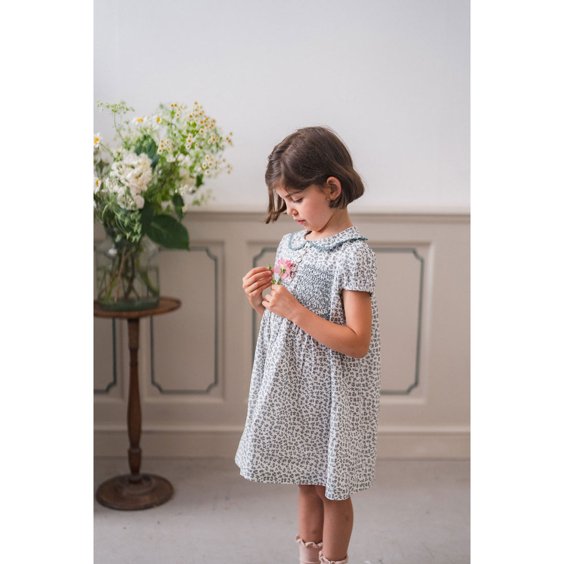 Little Cotton Clothes Porcelain Organic Elizabeth Smocked Dress