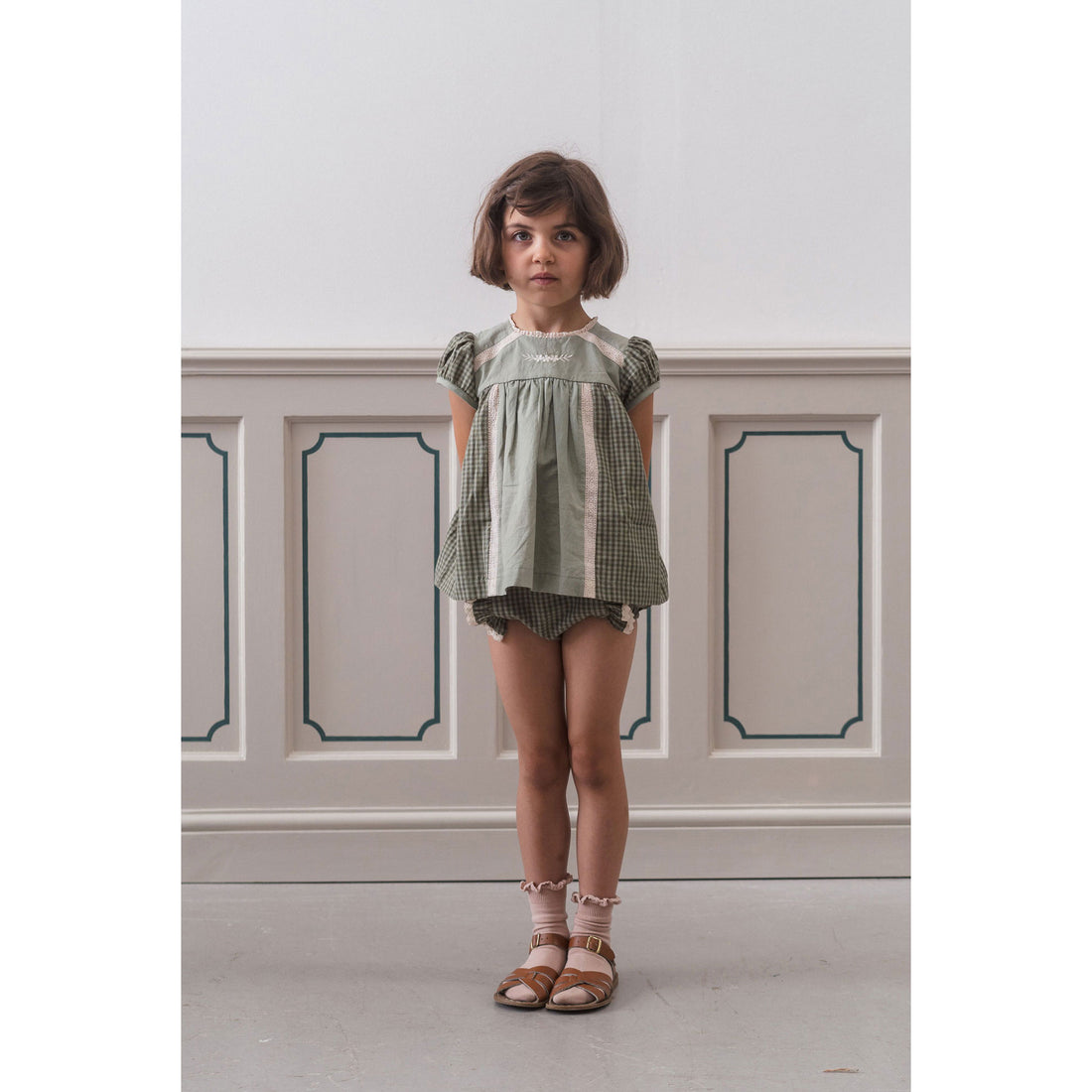 Little Cotton Clothes Little Green Check Organic Ella Blouse