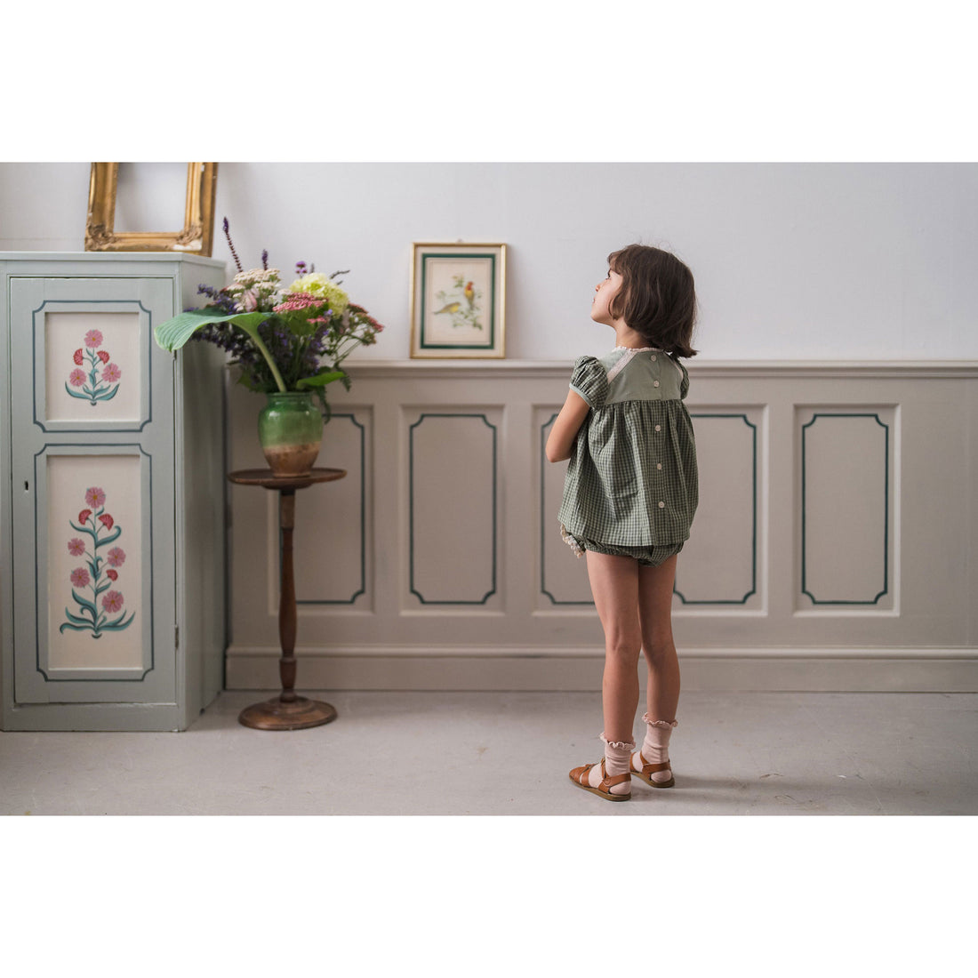 Little Cotton Clothes Little Green Check Organic Ella Blouse