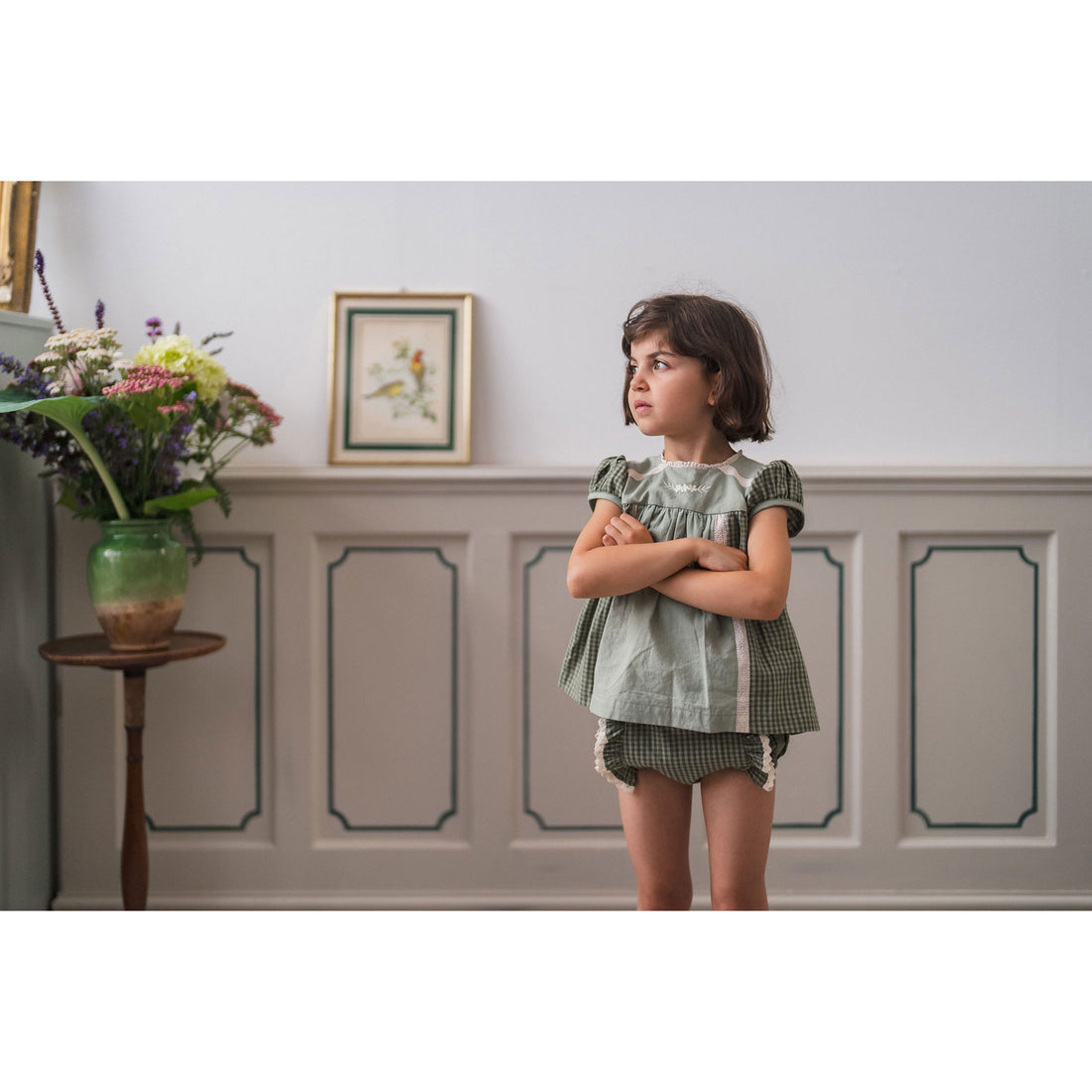 Little Cotton Clothes Little Green Check Organic Ella Blouse