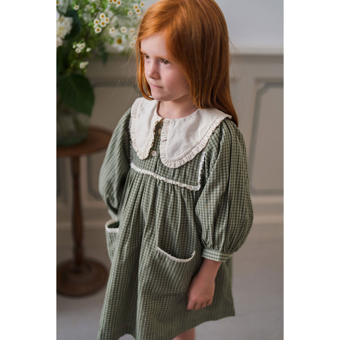 Little Cotton Clothes Little Green Check Organic Lottie Dress