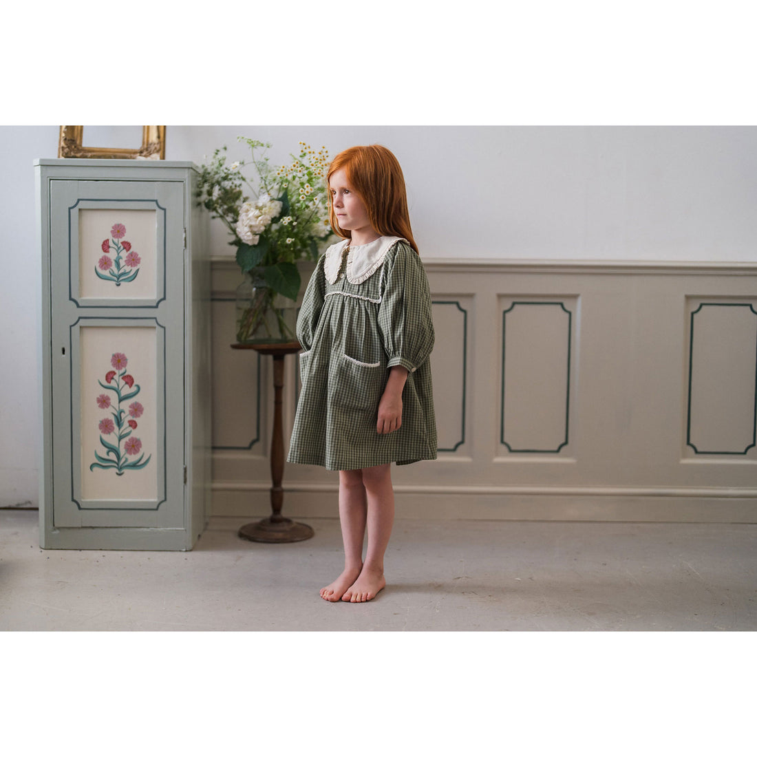 Little Cotton Clothes Little Green Check Organic Lottie Dress
