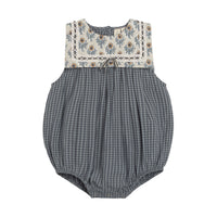 Little Cotton Clothes Little Blue Check Organic Meg Romper