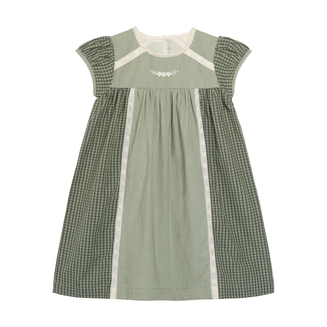 Little Cotton Clothes Little Green Check Organic Nessa Dress