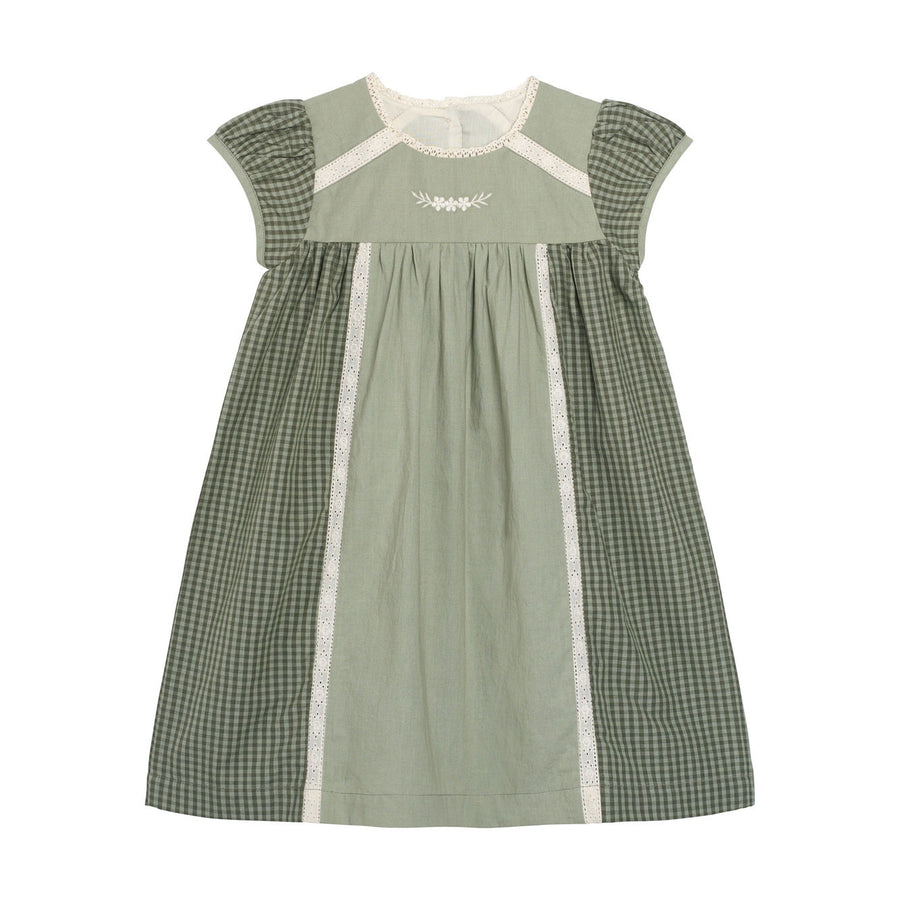 Little Cotton Clothes Little Green Check Organic Nessa Dress