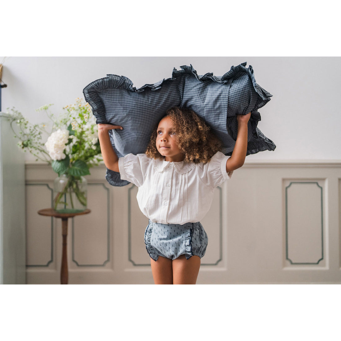 Little Cotton Clothes Little Blue Check Organic Pillowcase