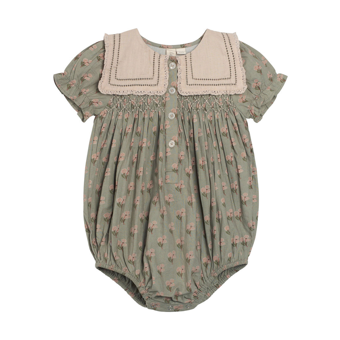 Little Cotton Clothes Poppy Floral Organic Smocked Emilie Sailor Romper