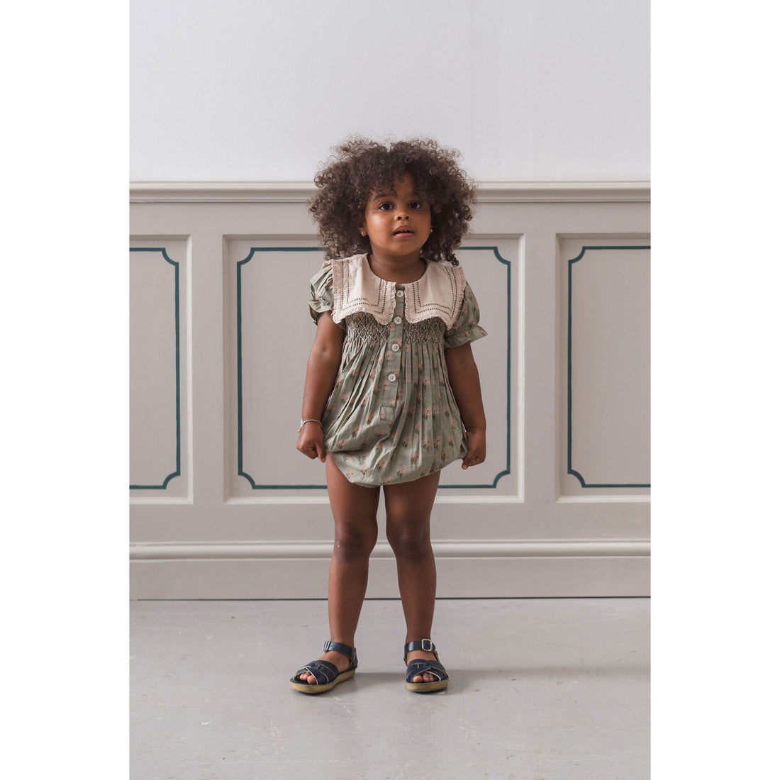 Little Cotton Clothes Poppy Floral Organic Smocked Emilie Sailor Romper