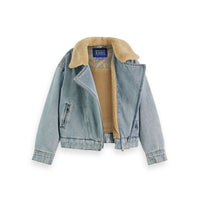 Scotch Shrunk Indigo Teddy Lined Denim Biker Jacket