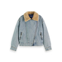 Scotch Shrunk Indigo Teddy Lined Denim Biker Jacket