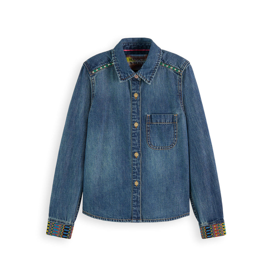 Scotch Shrunk Indigo Washed Denim Embroidery  Shirt