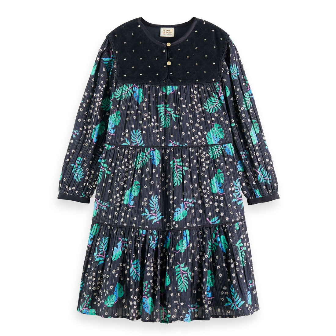 Scotch Shrunk Night Leaf Velvet Detail Dress