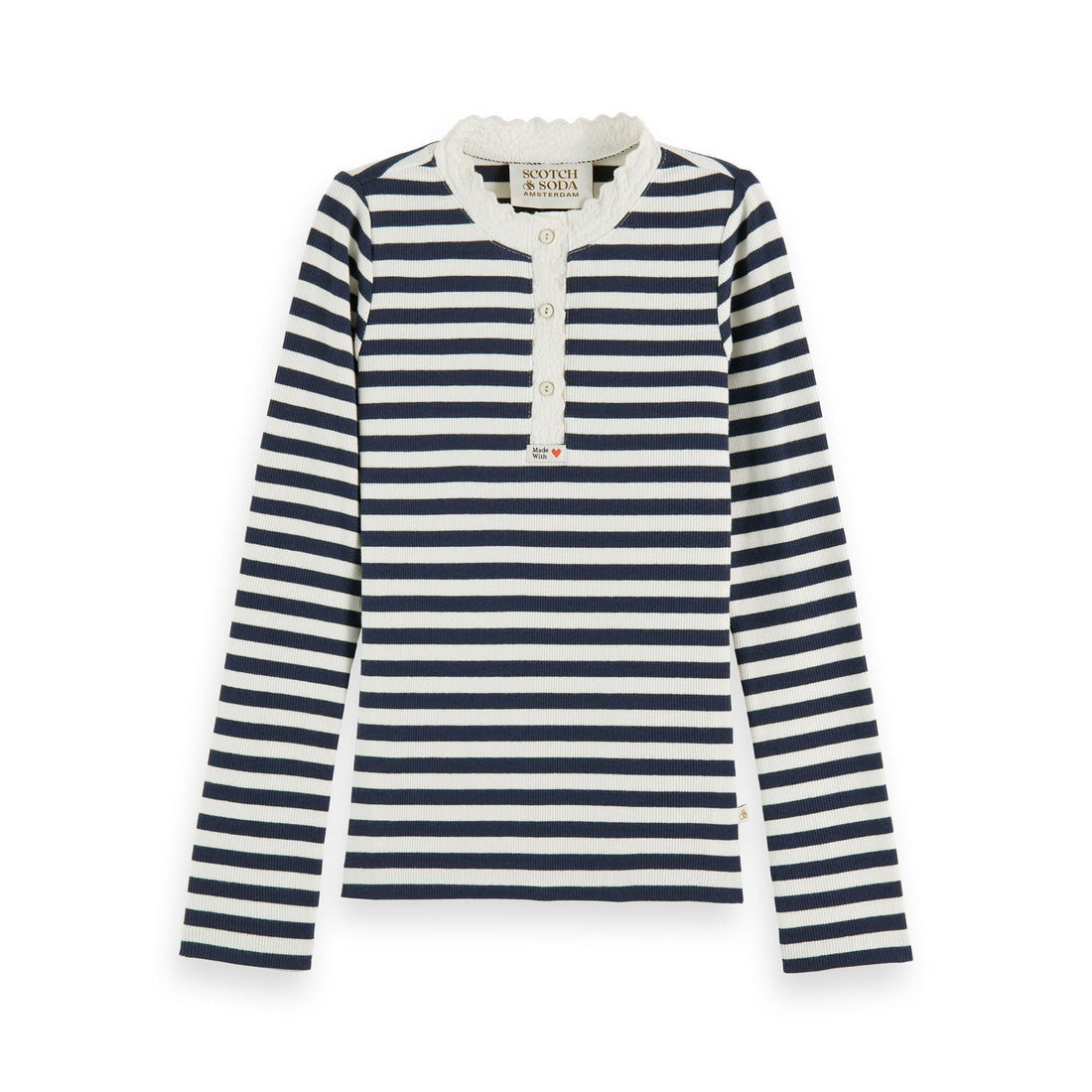Scotch Shrunk Marine Striped Wave Placket  T-Shirt
