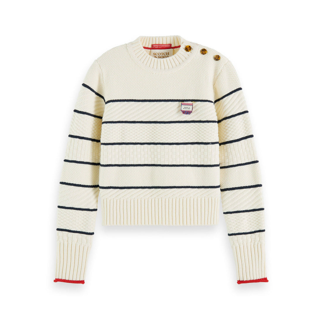 Scotch Shrunk Ecru Button Shoulder Breton Pullover