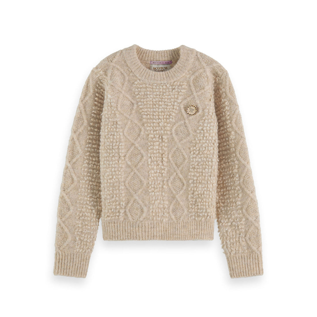 Scotch Shrunk Ecru Melange Cable Knit Pullover