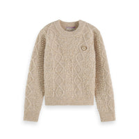 Scotch Shrunk Ecru Melange Cable Knit Pullover
