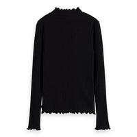 Scotch Shrunk Black High Neck Ruffle Edged T-shirt