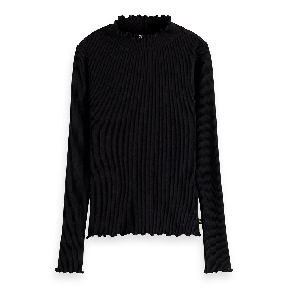 Scotch Shrunk Black High Neck Ruffle Edged T-shirt