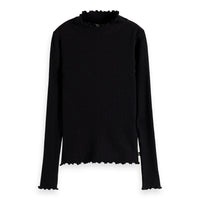 Scotch Shrunk Black High Neck Ruffle Edged T-shirt