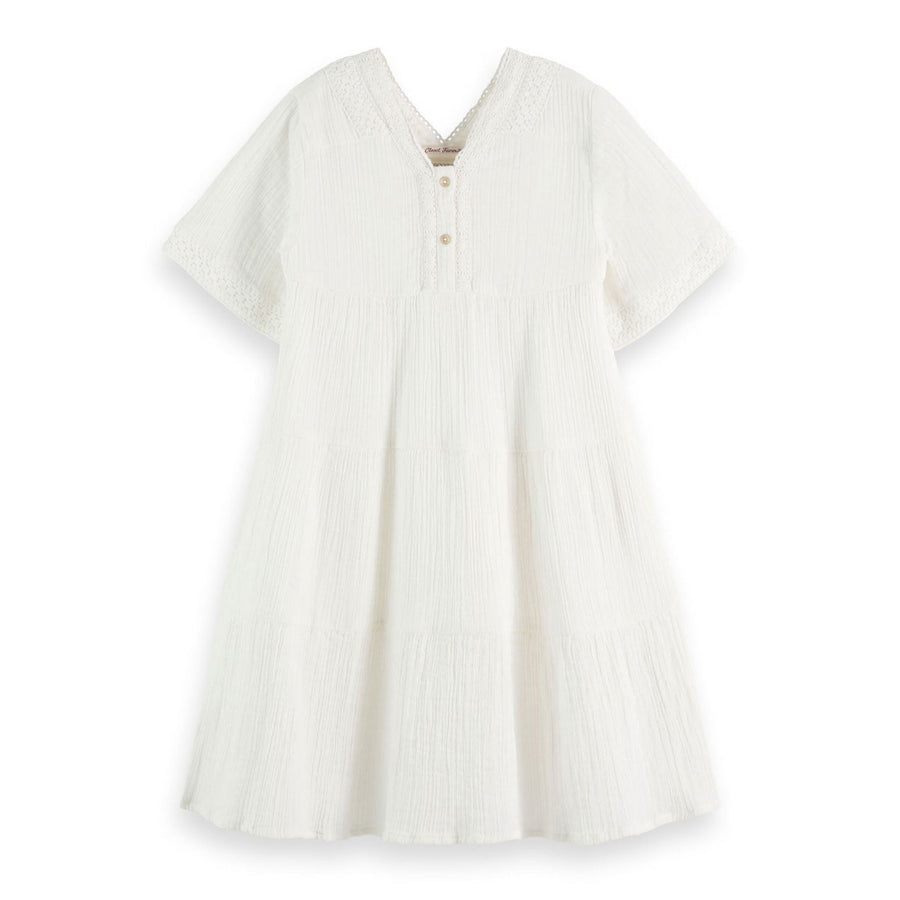 Scotch Shrunk  White Crinkle Lace Detail Midi Dress