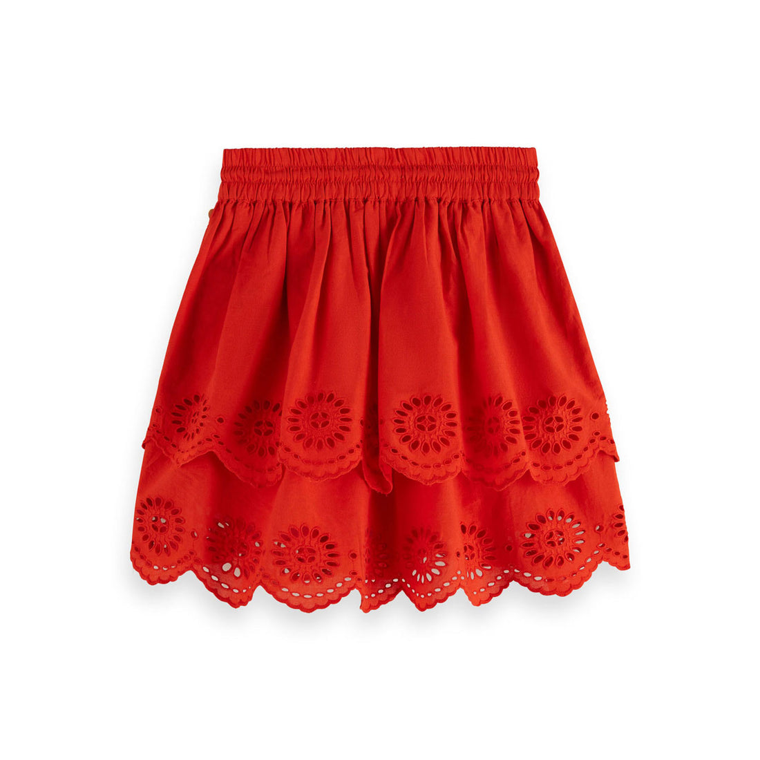 Scotch Shrunk  Lobster Red Broderie Anglaise Tiered Skirt