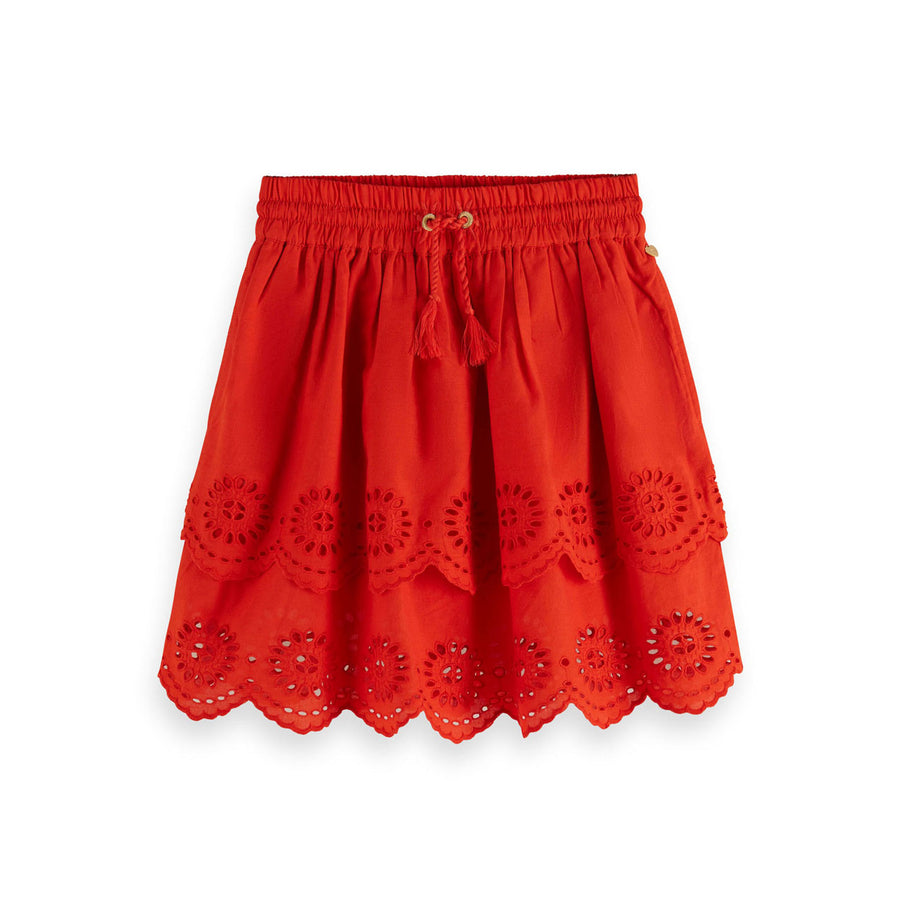Scotch Shrunk  Lobster Red Broderie Anglaise Tiered Skirt