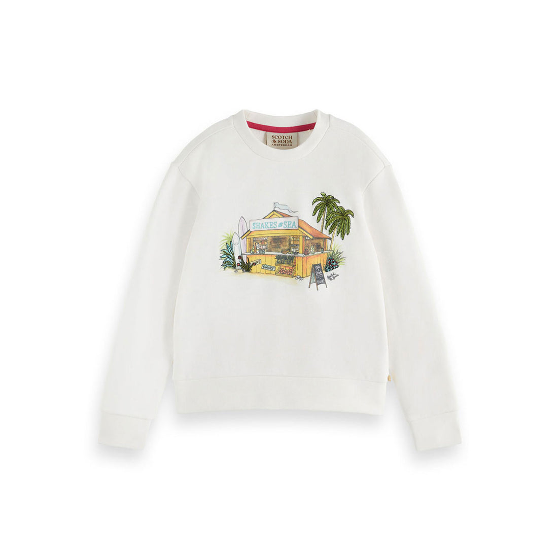 Scotch Shrunk  Off White Beach Hut Embroidered Sweatshirt