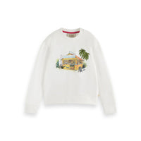 Scotch Shrunk  Off White Beach Hut Embroidered Sweatshirt
