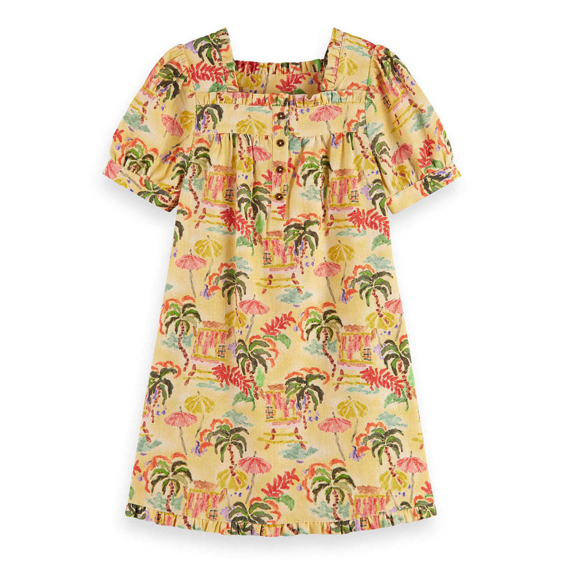 Scotch Shrunk  Sunshine Palms Allover Linen Blend Dress