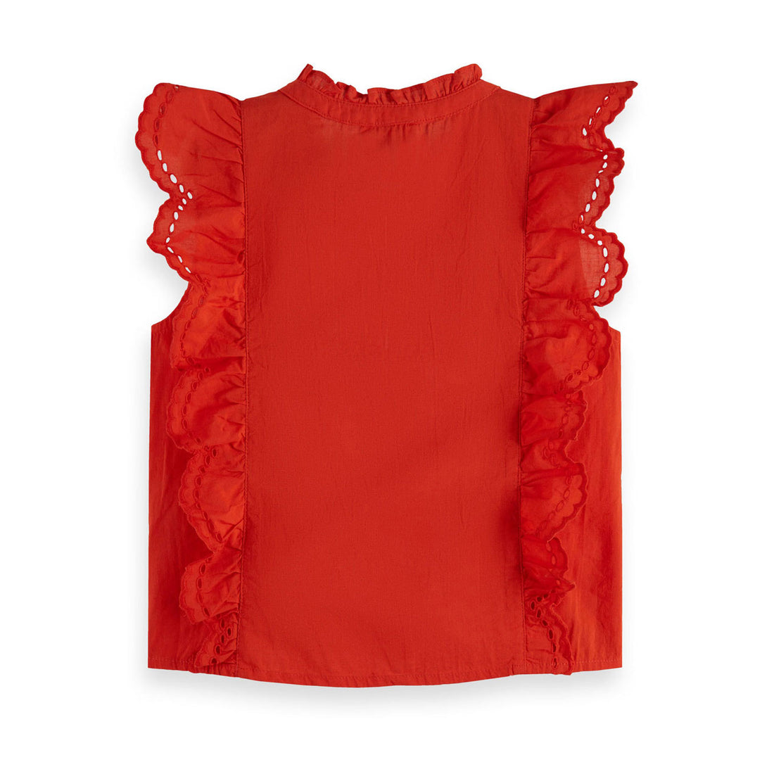 Scotch Shrunk  Lobster Red Sleeveless Broderie Anglaise Top