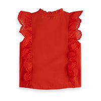 Scotch Shrunk  Lobster Red Sleeveless Broderie Anglaise Top