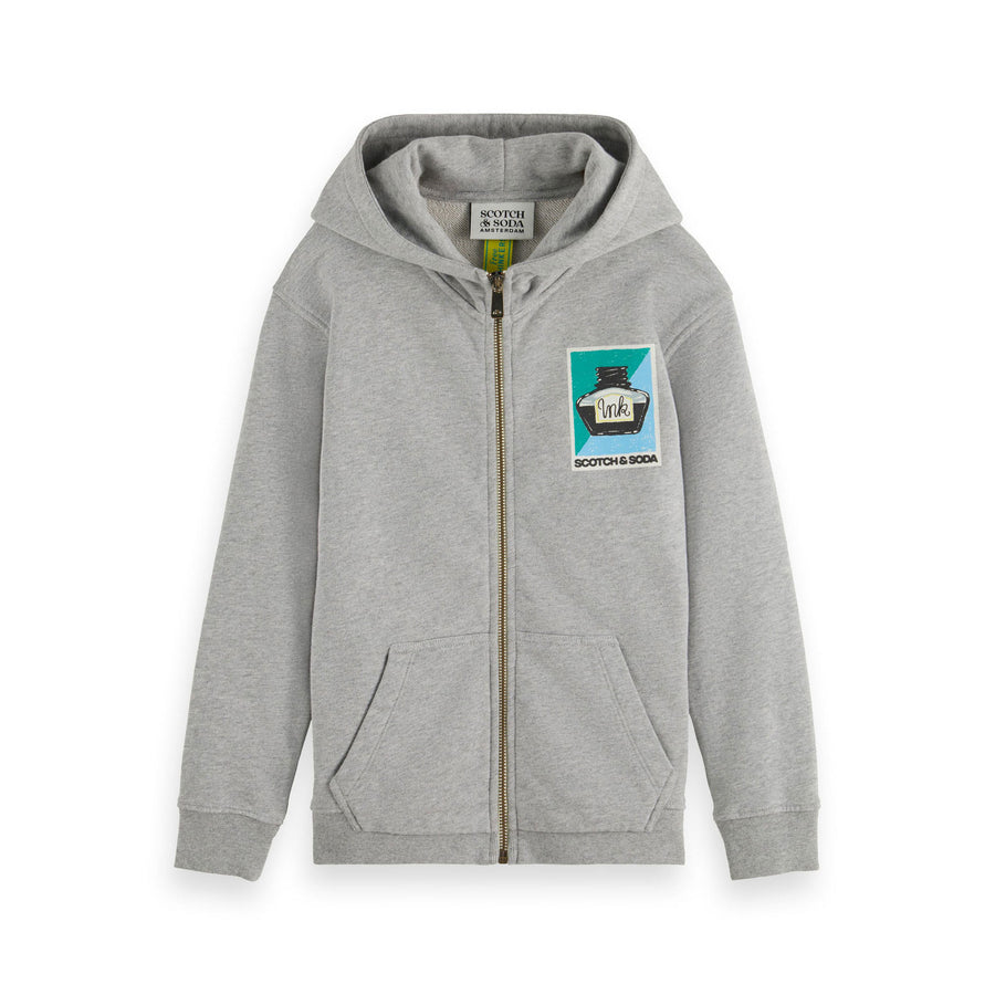 Scotch Shrunk Grey Artwork Zip-Up Hoodie