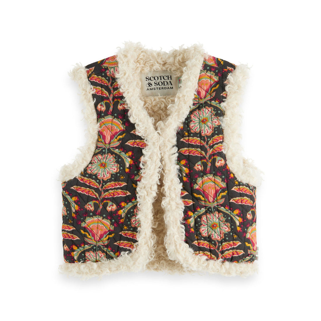 Scotch Shrunk Flower Printed Gilet With Faux Fur