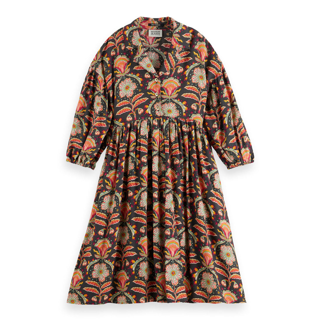 Scotch Shrunk Green Flower Printed Viscose Midi Dress