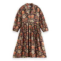 Scotch Shrunk Green Flower Printed Viscose Midi Dress