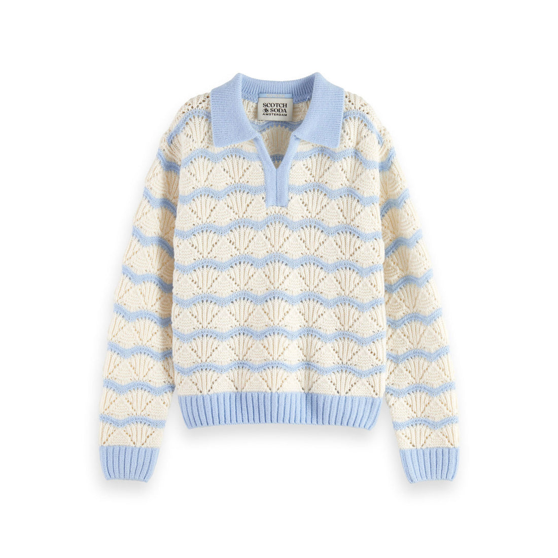 Scotch Shrunk Blue Stripe Boxy Pullover With Collar
