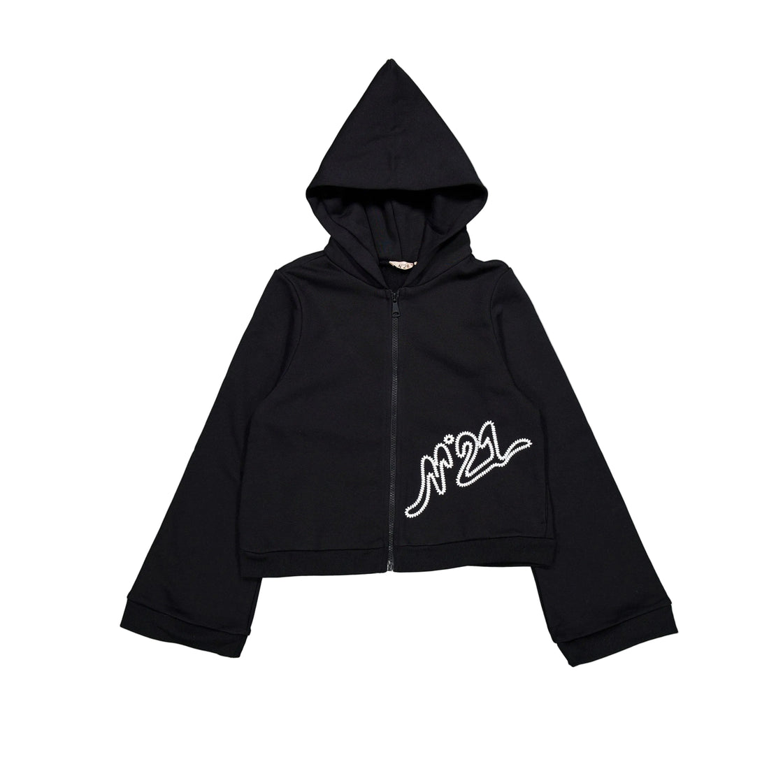 N21 Black Embroidered Logo Zip Hoodie
