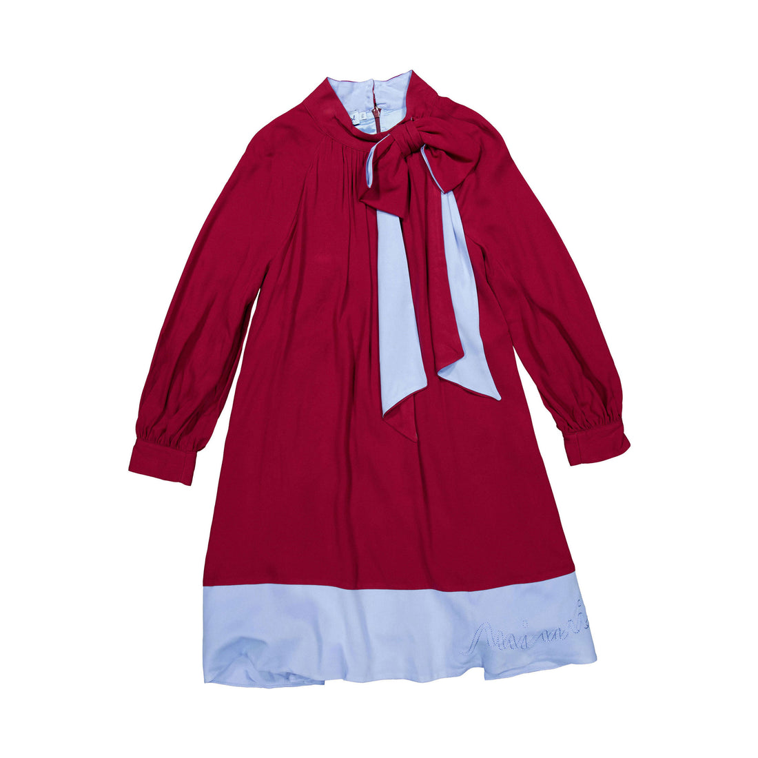 Mimisol Bordeaux/Light Blue Biocolor Logo Embroidered Long Vaiella Dress