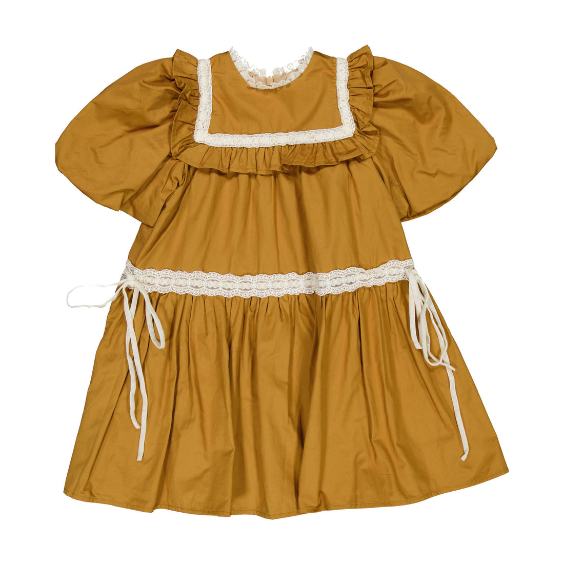 Petite Amalie Caramel/Ivory Poplin Ribbon Lace Dress