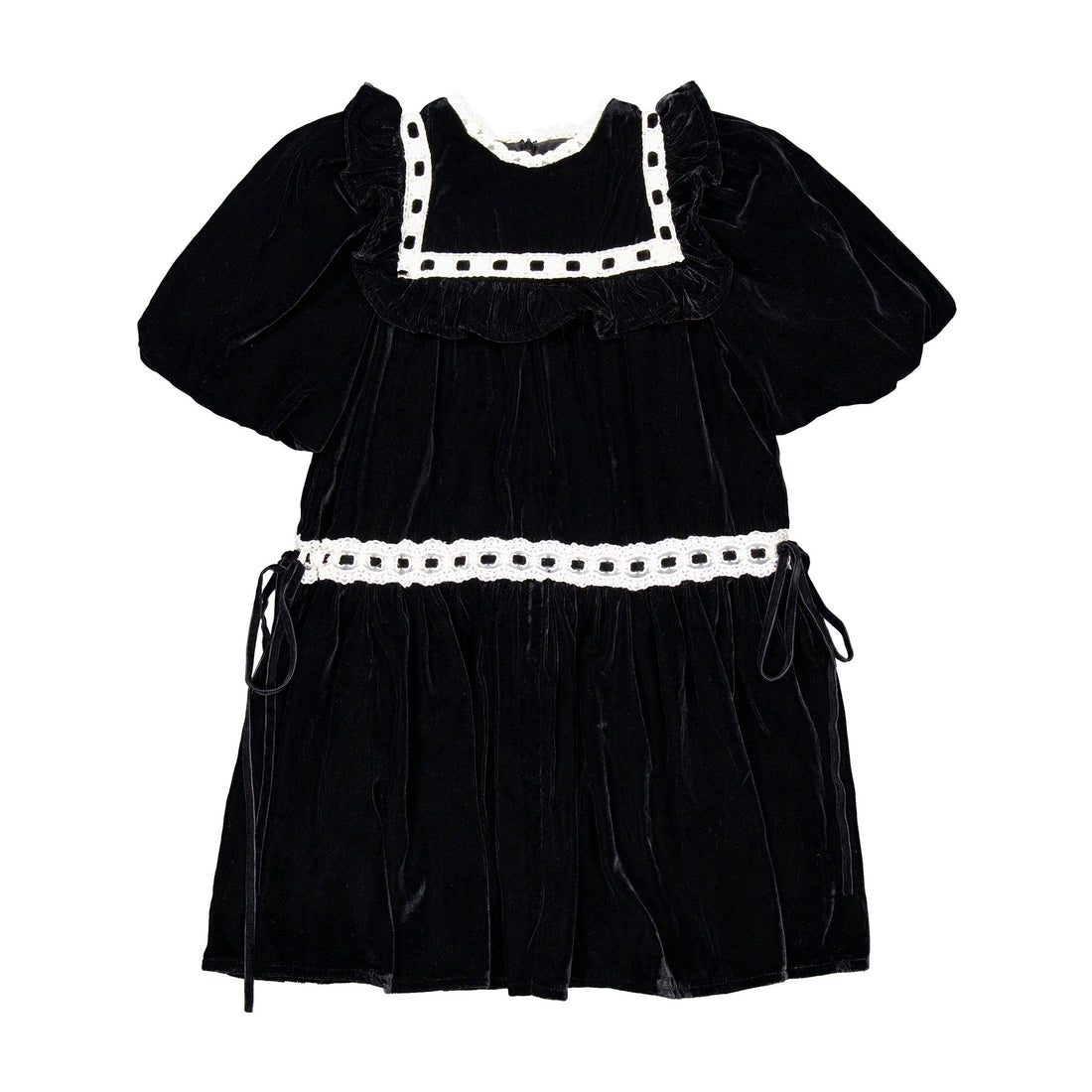 Petite Amalie Black/ Cream Lace Trim Velvet Dress